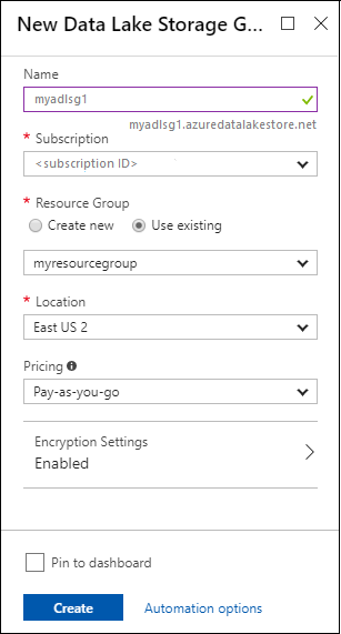 Create a new Data Lake Storage Gen1 account Create a new Data Lake Storage Gen1 account