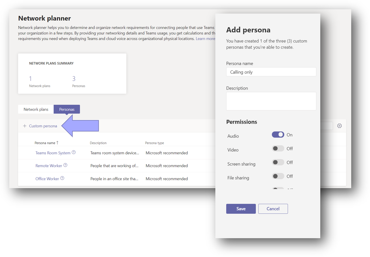 Adding a persona in network planner.