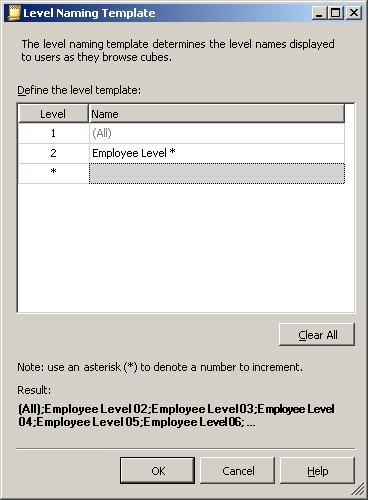 Level Naming Template dialog box Level Naming Template dialog box