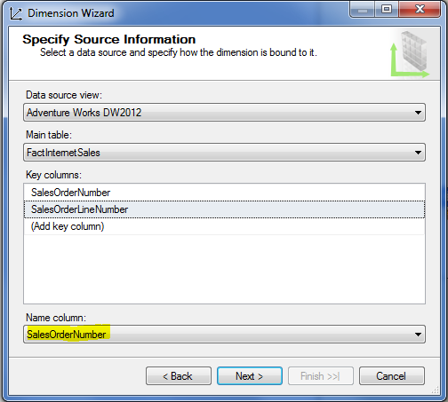 Sales Order dimension showing the name column Sales Order dimension showing the name column
