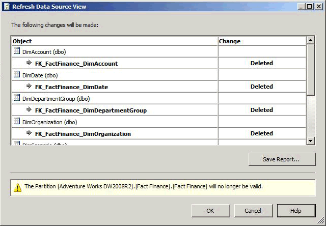 Refresh Data Source View dialog box Refresh Data Source View dialog box