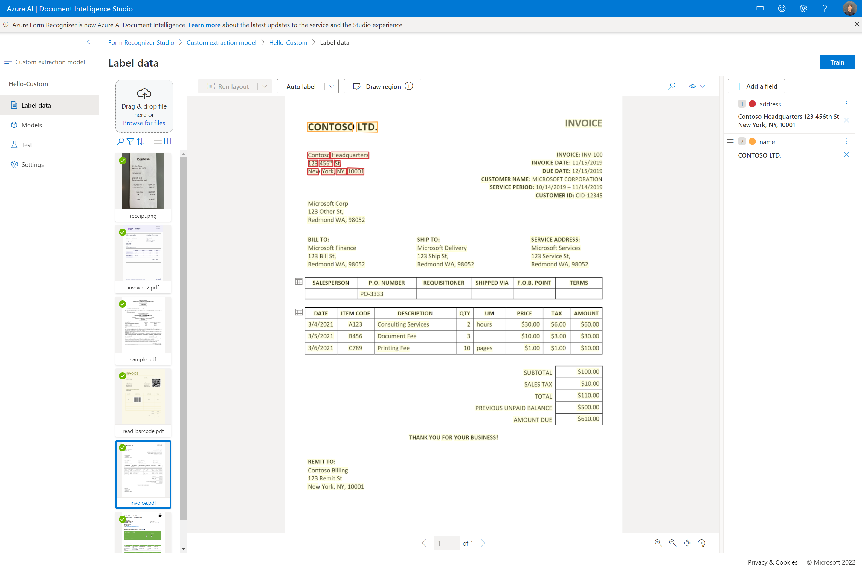 Screenshot that shows document list view options and filters.