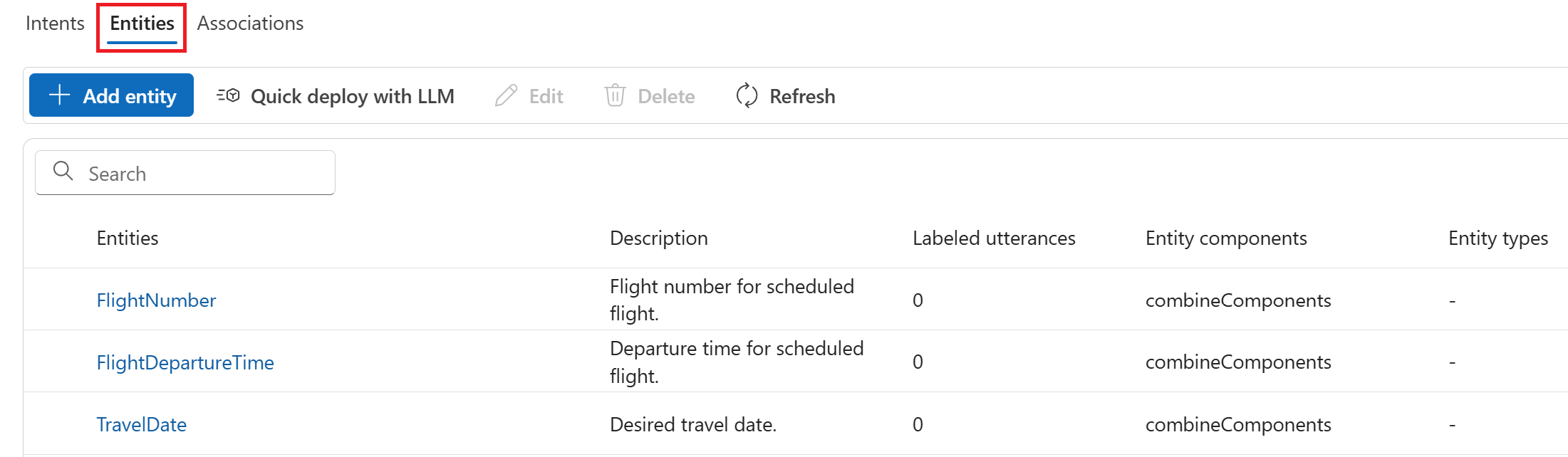 Screenshot of the Add Entities fields.