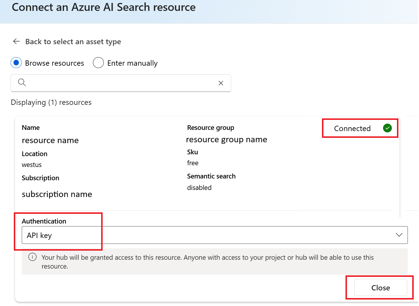 Screenshot of connect search resource selector in the Foundry.