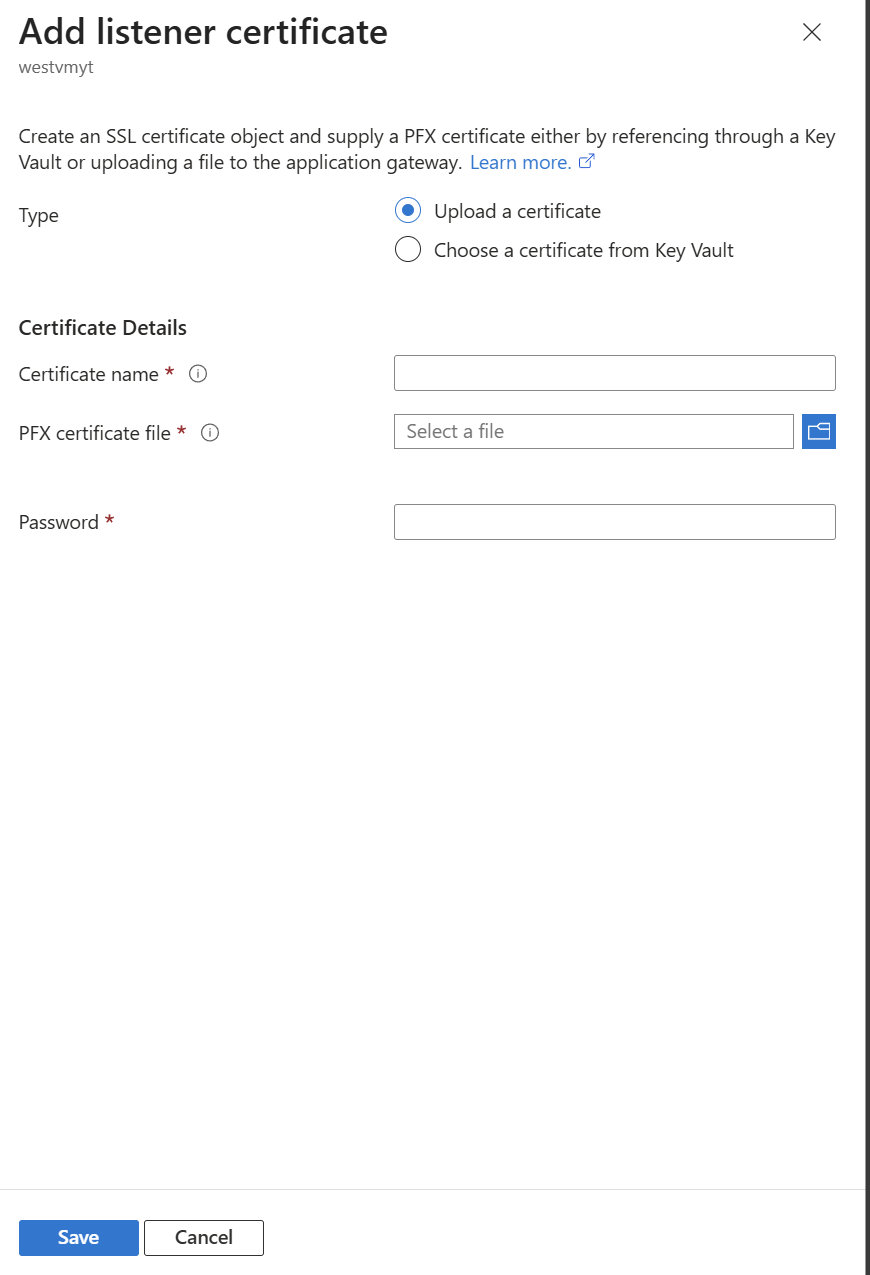 Screenshot of SSL profile association for a new listener.