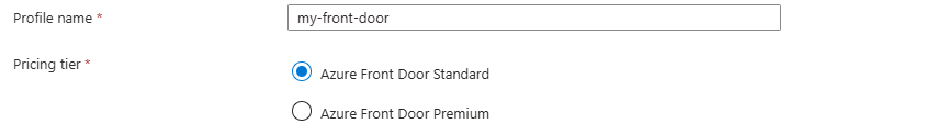 Screenshot showing creation of a new Azure Front Door profile in the App Configuration store.