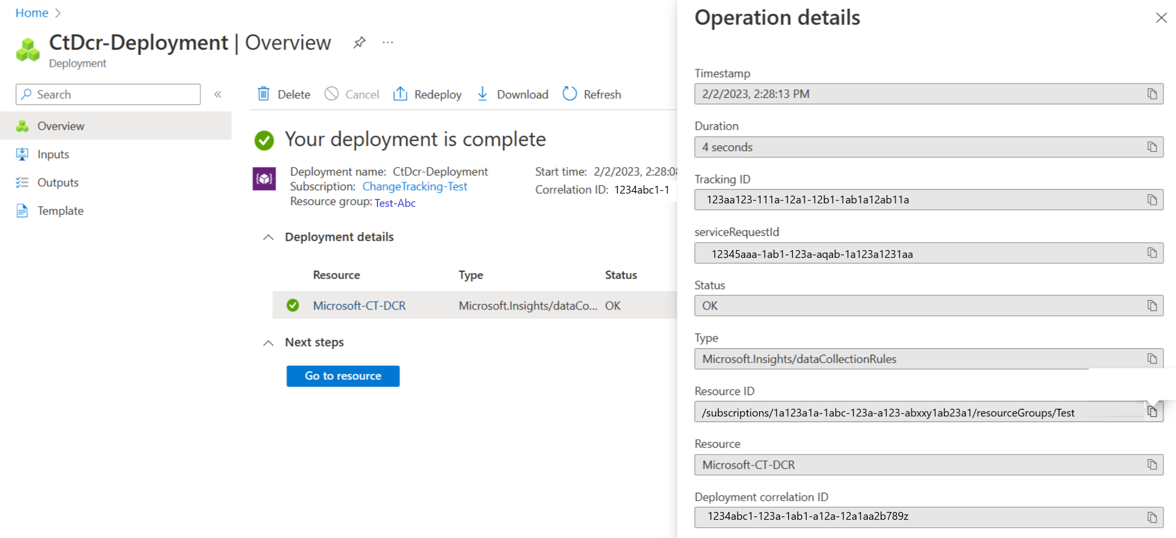 Screenshot that shows deployment notification.