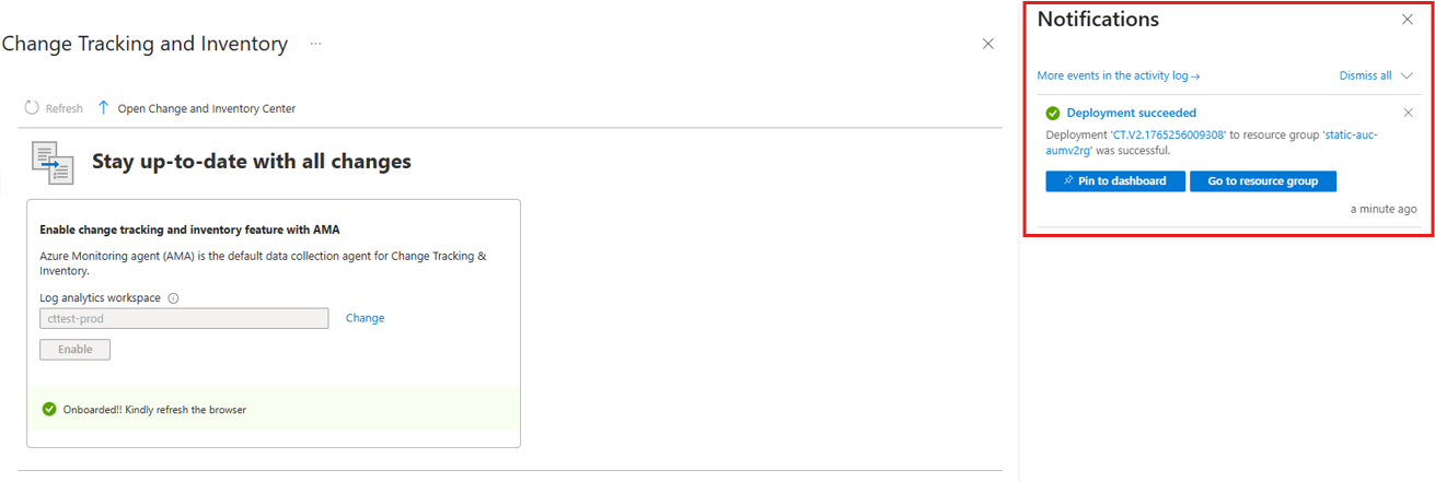 Screenshot that shows the notification of deployment.