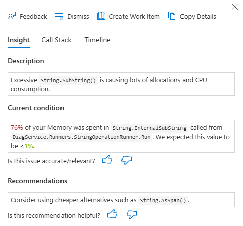 Screenshot of the detail pane for a specific Code Optimizations CPU result.