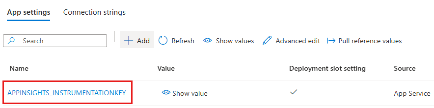 Screenshot that shows saving the Application Insights key settings.