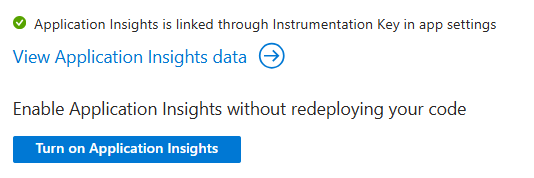 Screenshot that shows turning on Application Insights.