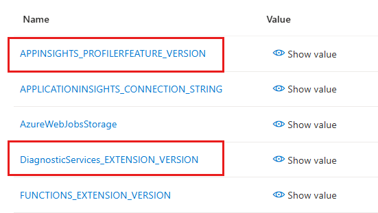 Screenshot showing the two new app settings in the table on the configuration pane.