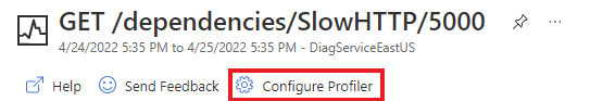 Screenshot that shows selecting Configure Profiler from a request to open the Profiler configuration page.