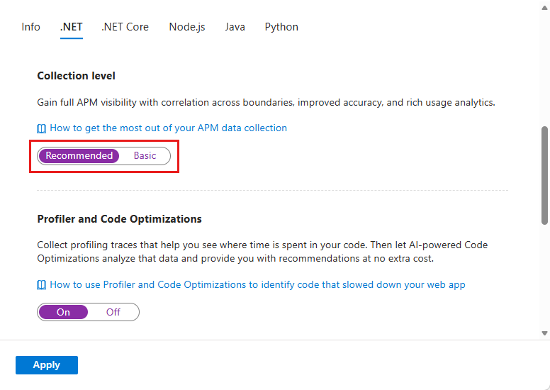 Screenshot that shows enabling Profiler on your app.