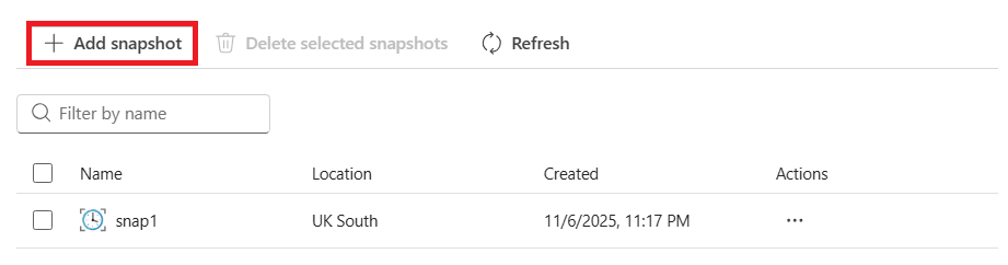 Screenshot that shows how to add a snapshot.