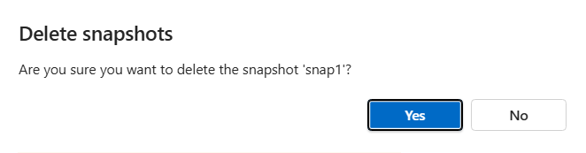 Screenshot showing confirmed snapshot deletion.