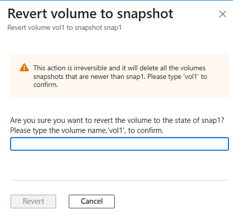 Screenshot that shows the Revert Volume to snapshot window.