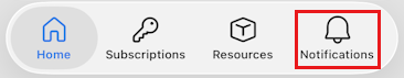 Screenshot showing the Notifications icon on the bottom toolbar of the Azure mobile app.