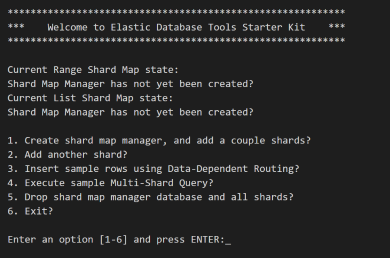 Screenshot of the Java Client Library Elastic Database tools starter kit.