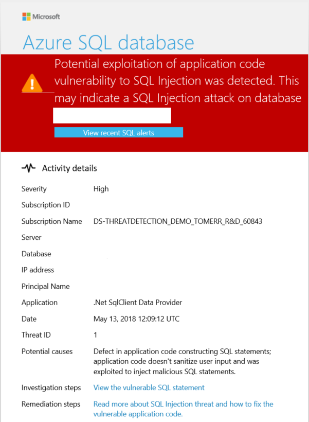 Screenshot of anomalous activity report.
