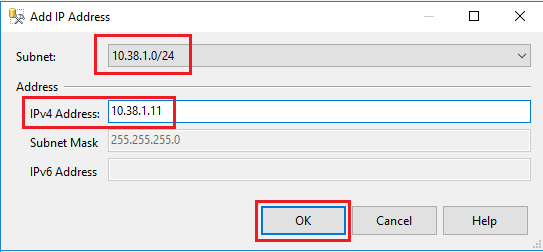 Screenshot of the Add IP address dialog box in the New Availability Group Wizard.