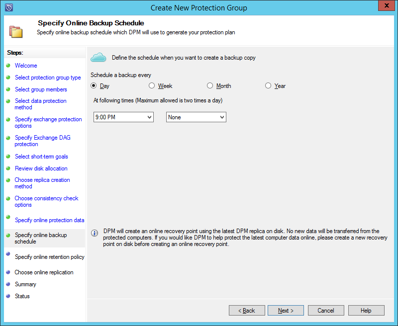 Specify online backup schedule