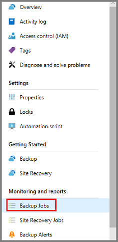 Screenshot that shows selecting Backup Jobs.