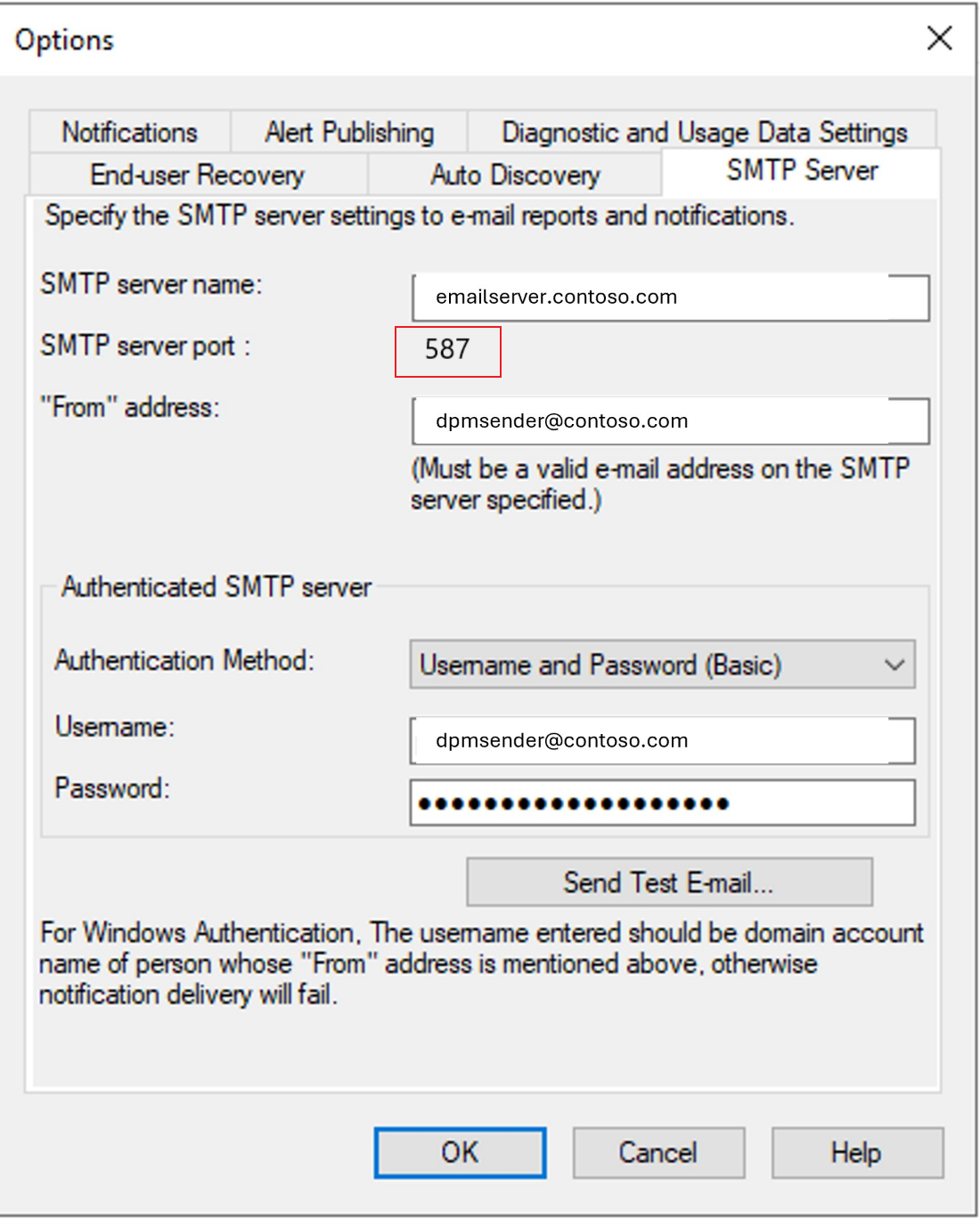 Screenshot shows the SMTP server new tab.