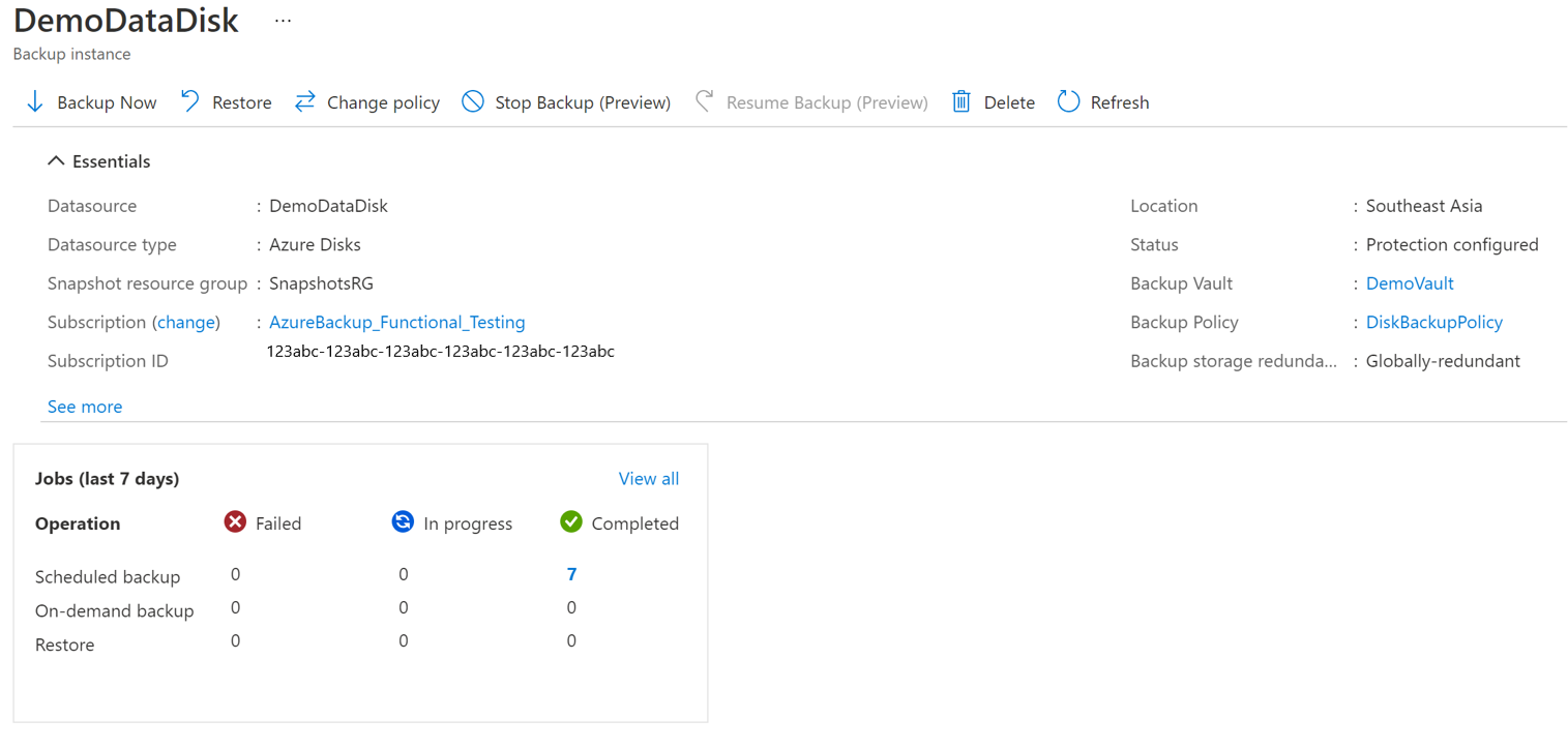 Screenshot showing the selection of the backup instance to be stopped.