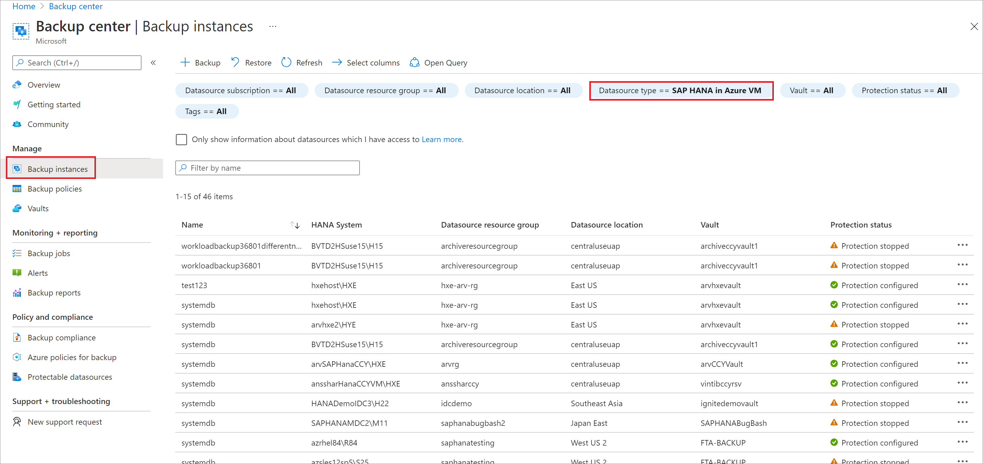 Screenshot that shows where to select 'SAP HANA in Azure VM'.