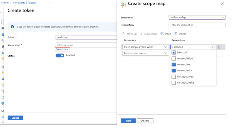 Screenshot of creating scope map in the portal.