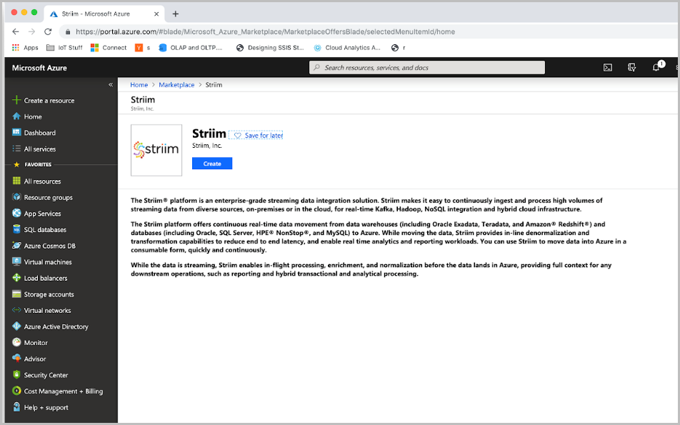 Screenshot that shows Striim in the Azure Marketplace.