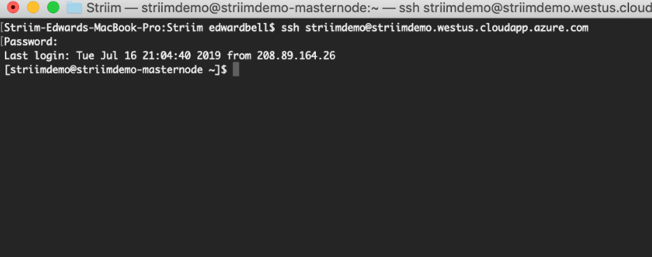 Screenshot of a terminal window with the SSH command.
