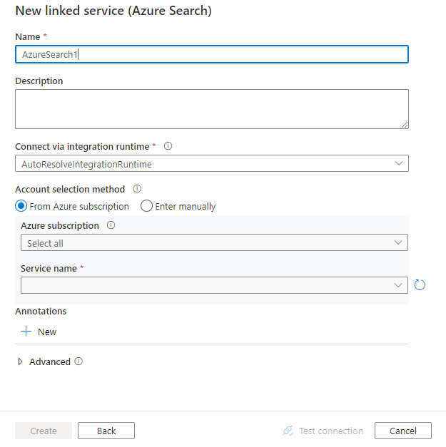 Configure a linked service to Azure AI Search.