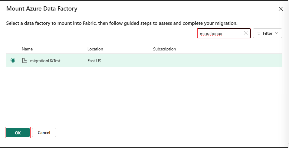 Screenshot showing the mounting experience from Migrate endpoint in Fabric.