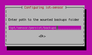 Screenshot of the sensor configuration dialog prompting for the mounted backups folder path.