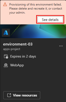 Screenshot showing failed deployment error details, specifically an invalid name for a storage account.