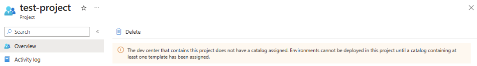Screenshot showing the informational message about the catalog requirement.