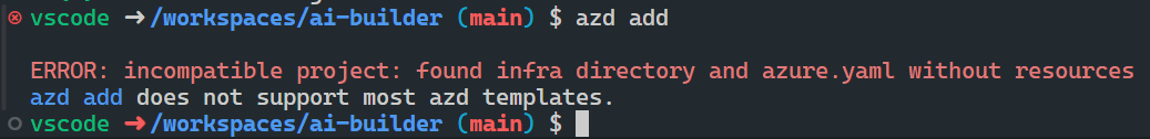A screenshot showing the incompatible project infrastructure error.