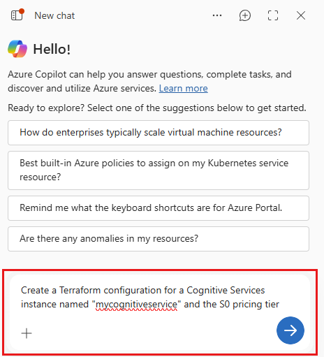 Screenshot of an example Azure Copilot prompt.