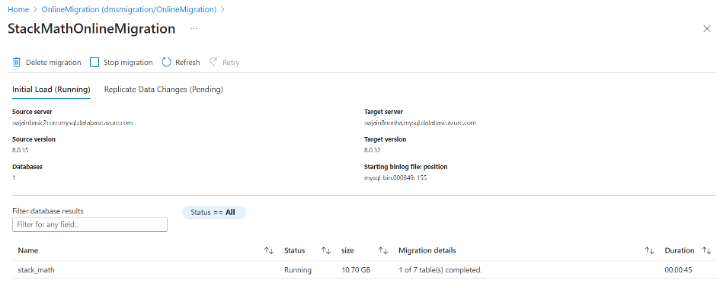 Screenshot of Running status.