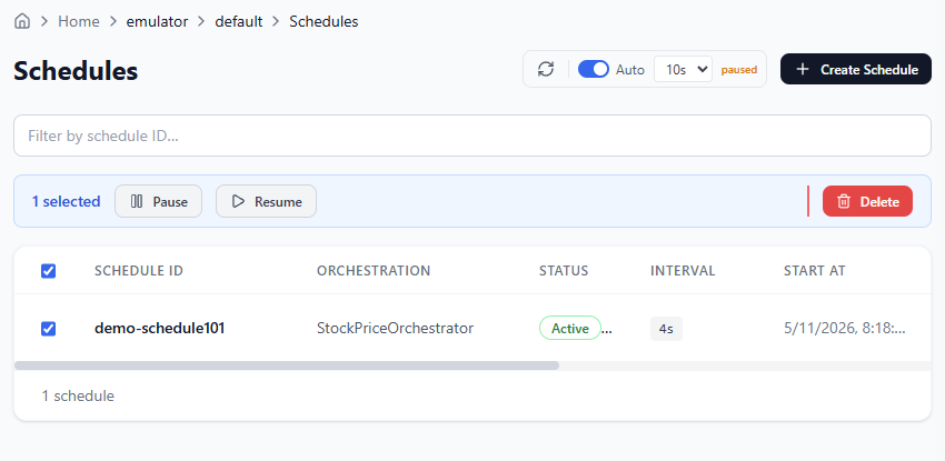 Screenshot of the schedules you created and some management tools for them.
