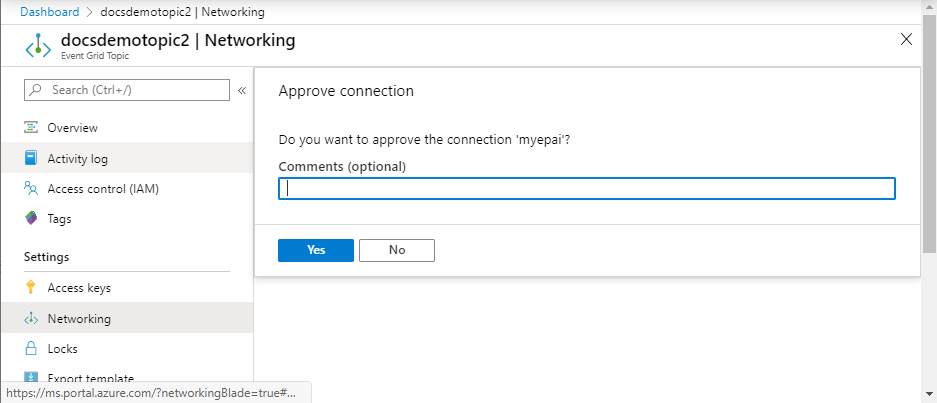 Screenshot showing the Approve connection dialog box with a comment field and Yes button.