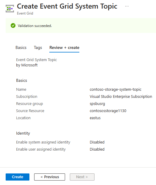 Screenshot that shows the Review + create page.