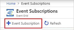 Screenshot that shows the Event Subscription button on the Event Grid Subscriptions page.