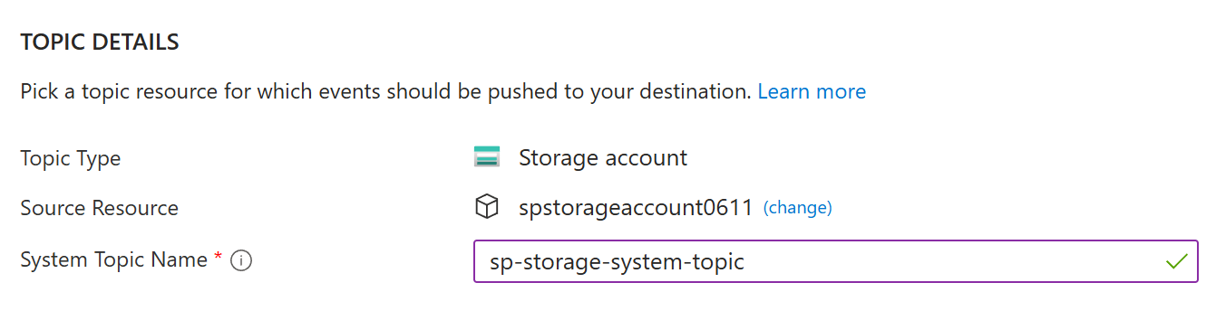 Screenshot that shows the system topic name field.
