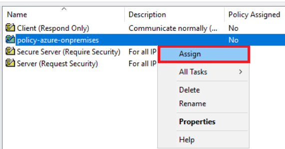 Screenshot of the IPsec policy assigned to the GPO.