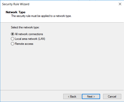 Screenshot of selecting the network type.