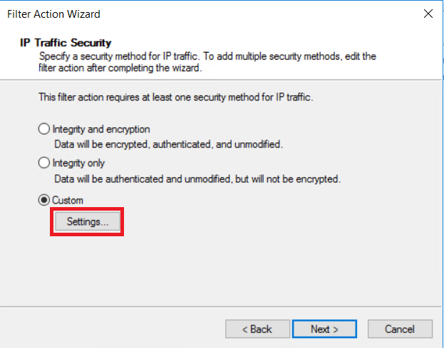 Screenshot of the security method settings.