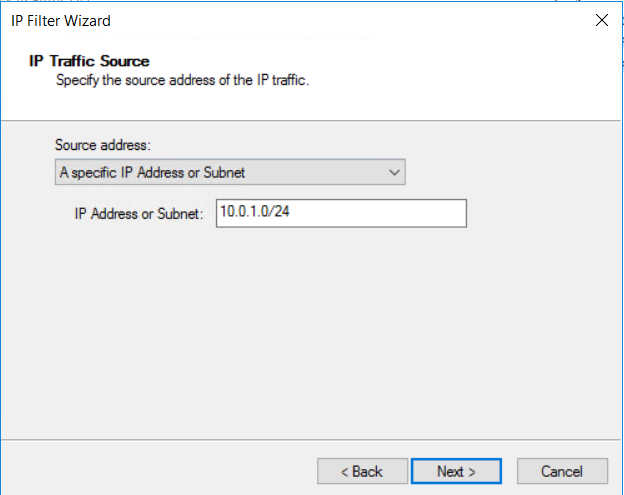 Screenshot of the source network settings.
